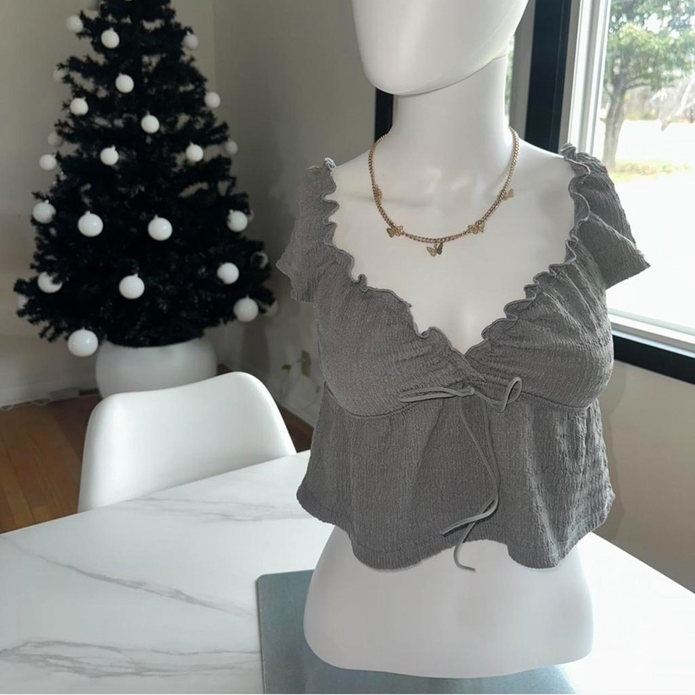 Gray Ruffled Women's Top